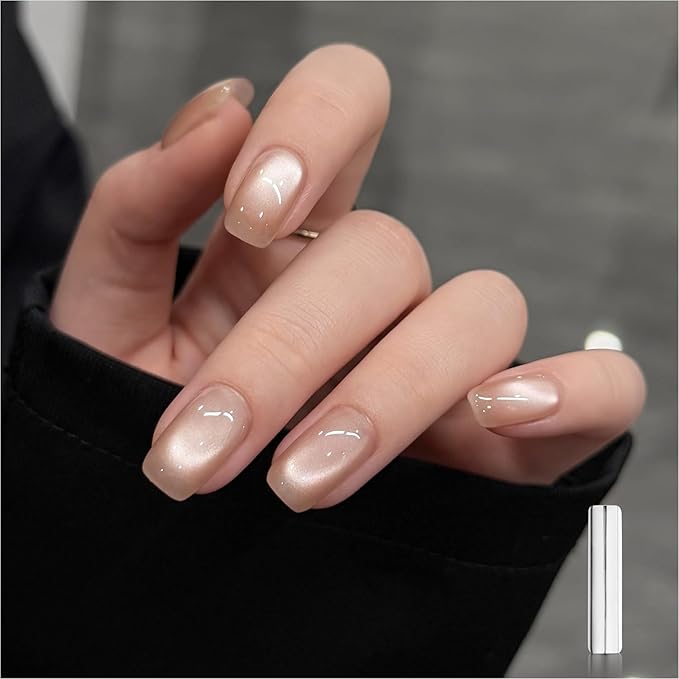 GAOY Nude Glassy Cat Eye Gel Nail Polish, 16ml Glitter Holographic Nail Polish with Magnet, Reflective Translucent UV Gel, 3301 Ash Blonde