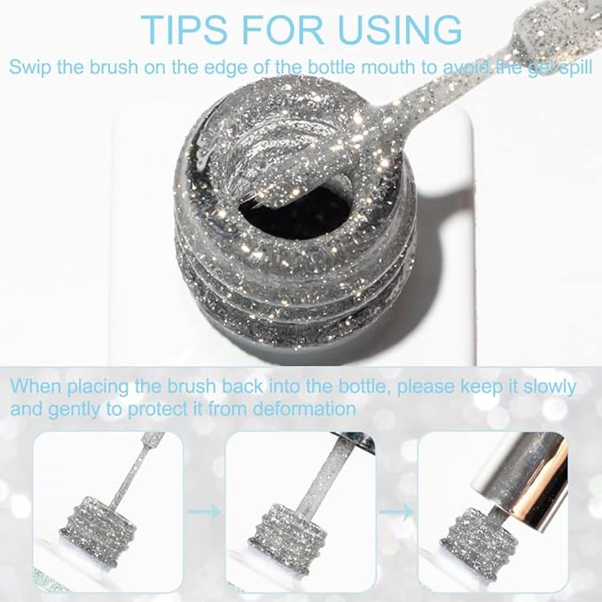 Silver Reflective Gel Polish Liner Gel Glitter Diamond Gel Liner Nail Art for Nails Sparkle Disco Drawing Gel Liner Polish Nail Painting for DIY Nail Art Design Manicure Soak Off Lamp Gel