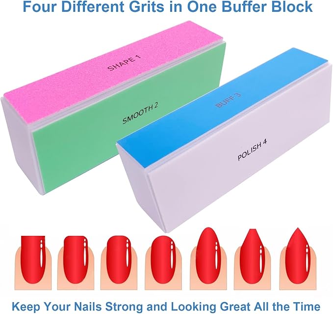 4 Way Nail Buffer Block (10 Pcs), Nail Shine Buffers Blocks Files for Natural and Acrylic Nails Smoother Buffing Block Polisher Fingernail File Buffer 120/240/600/3000 Grit for Buffing Shinning