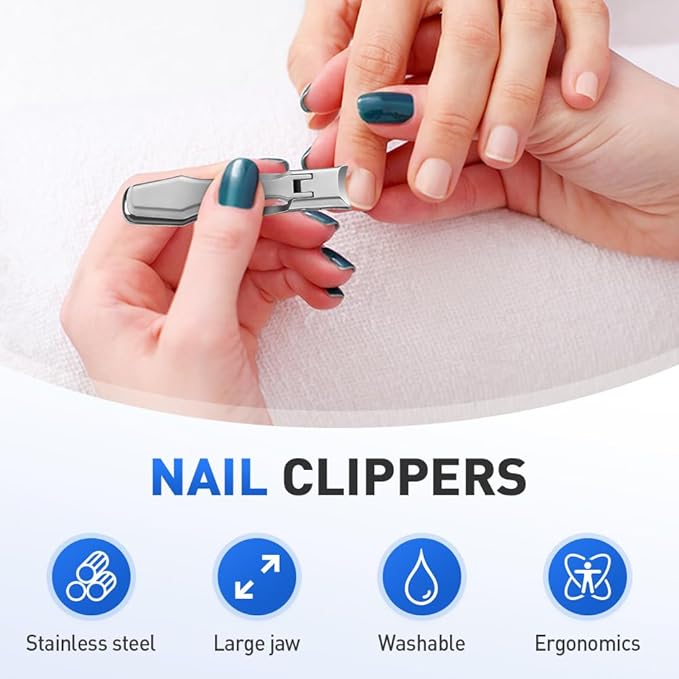 Stainless Steel Large Mouth Nail Clippers, 2025 Upgrades Large Wide Jaw German Clipper for Thick Nails, Angled Head Long Handled Toe Nail Clippers with Wide Jaw Opening (Silver)