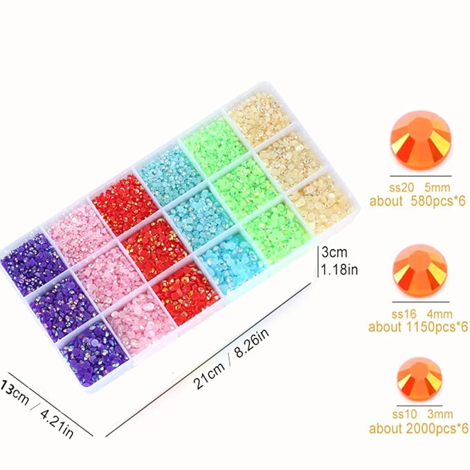 22380pcs Resin Rhinestones Set 3/4/6mm Flatback Stones Glitter Crystal Bulk for Garment Nail Art Decorations Resin Flatback Rhinestones Kit for Nail Crafts Tumbler Round Shape(GG)
