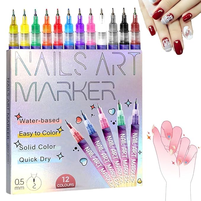 12 Color Nail Art Pens Set,Nail Art Markers Polish Pen,3D Quick-Dry Nail Polish Pens,Drawing Painting Liner Brush for Graffiti Dotting Drawing Painting Point Liner DIY