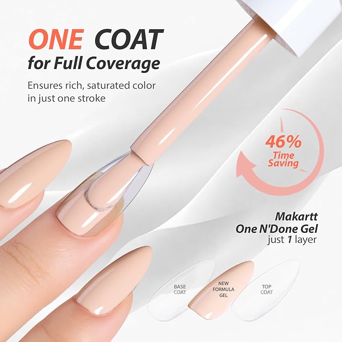 Makartt Ultra-Pigmented Gel Nail Polish Nude 15ml, One N'Done Nude Gel Polish One-Coat High-Gloss Ceramic Shine, Salon-Grade UV Nail Art Manicure DIY Salon Home - Barely There