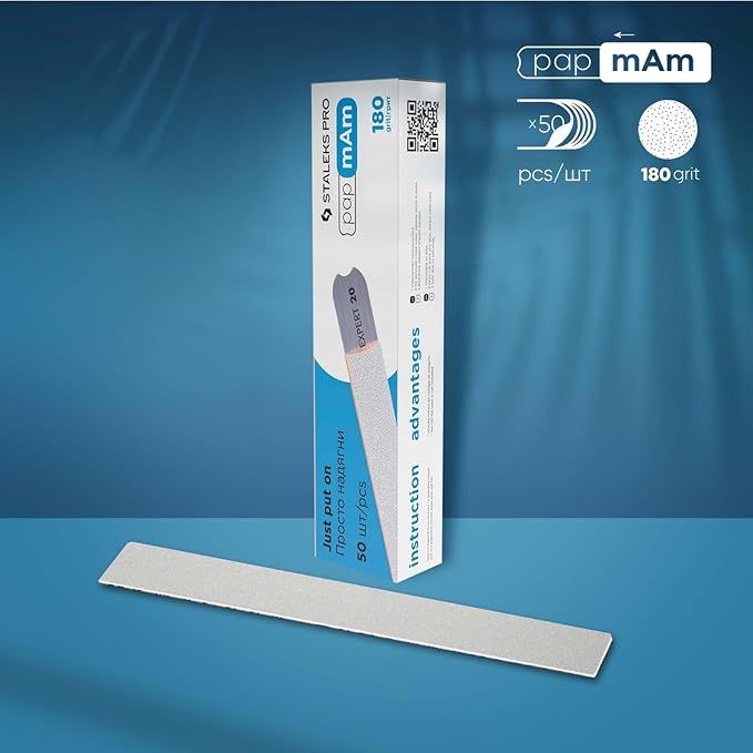 Staleks Pro Disposable White Nail Files papmAm Expert 22 – 180 Grit – 50 Pcs – Glueless Replaceable Abrasives – Precise Nail Shaping – Manicure & Pedicure