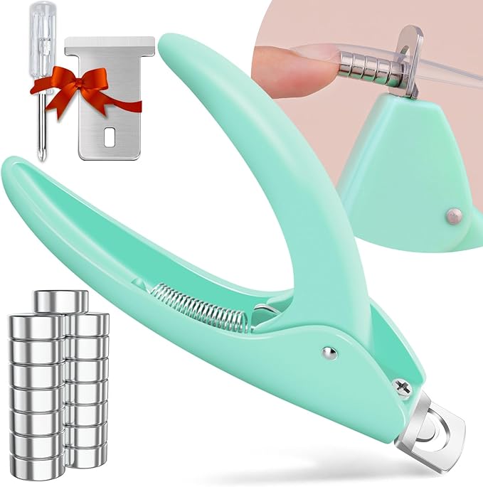 Green Adjustable Nail Clippers with Magnet Sizers for Acrylic Nails, Professional Stainless Steel Fake False Nail Tip Sharp Clipper Cutter Trimmer, Manicure Tool for Salon Home Nail Art