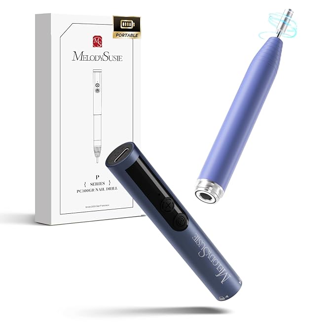 MelodySusie PocketNail Pen-Shaped Cordless Modular Nail Drill, Extended Kit, PC100GR 20000RPM Slim Portable Rechargeable Electric File for Nail Care & Gel Removal at Home for Beginners, Athens Blue