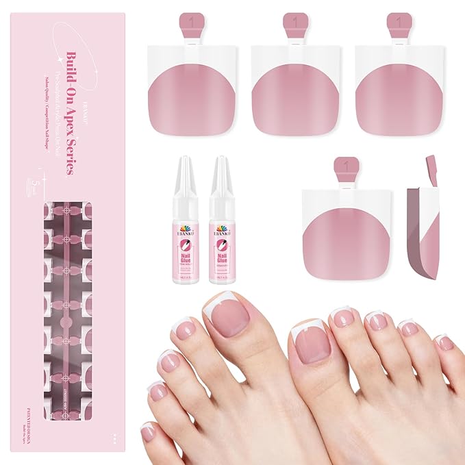 EBANKU Press On Toenails French Tips, 150 Pcs Deep Pink Toe Nail Tips Square Fake Toenail Full Cover Toe Press On Nail Artificial False Nail Tips for Women Girls Salon DIY