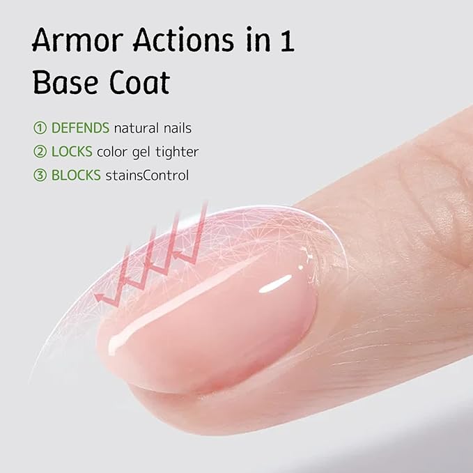 Base Coat Gel Polish Set for Nails, 2 Pack Clear Crystal Strengthen Apex Building Enhance Reinforce, Long Lasting 28+ Days, Safe Formula Protect Uneven Thin Damaged Weak Nail（U V Lamp Cured）