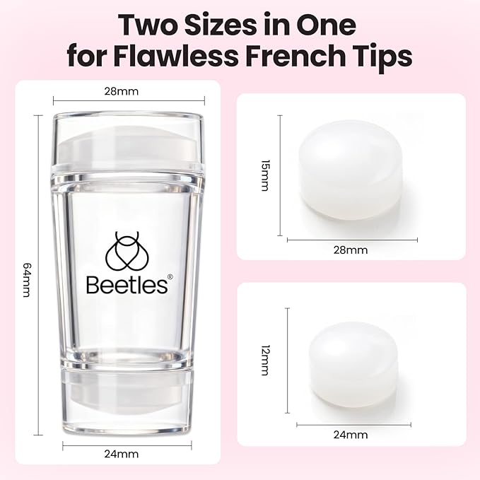 Beetles French Tip Tool Nail Stamp 6Pcs Silicone French Tips Stamp Kit with Replacement Stamper Heads and Scrapers Silicone Nail Art Printing Stuff for Home DIY Salon Manicure Tools Gifts for Girls