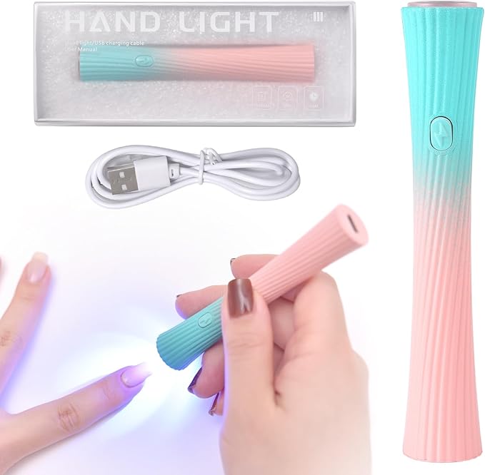 Handheld UV Light for Gel Nails Pink Green Gradient Nail Lamp Portable Cordless Rechargeable Type-C Nail Dryer with Display for Fast Curing, DIY Nails Tool, for Home DIY & Nail Salon