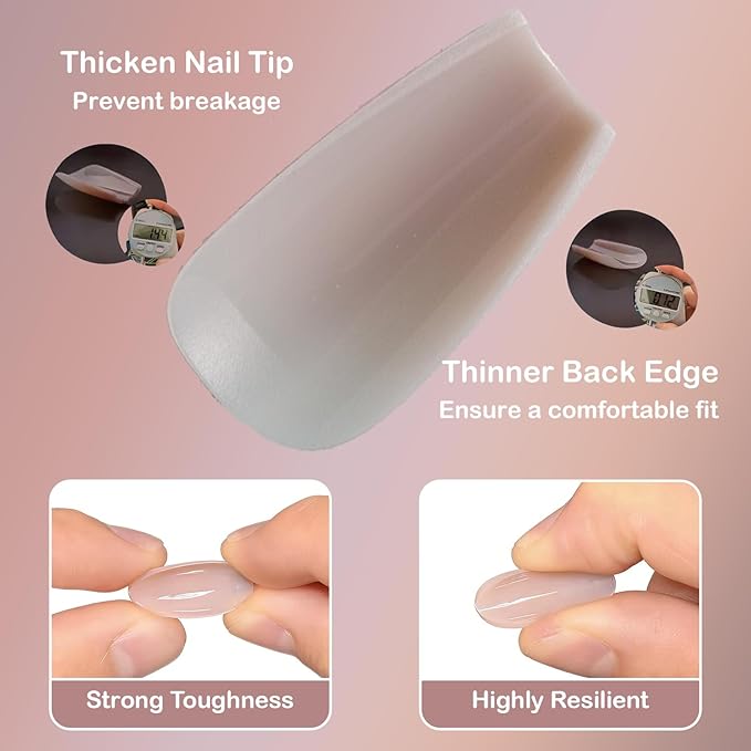 MissCheering Medium Coffin Nail Extension 140 PCS - Trendy Press On Nails for DIY Salon - Matte Gel Fake Nails Fit Natural Nail, UV Light for Ultimate Bond - Fashion Gift for Women & Girls