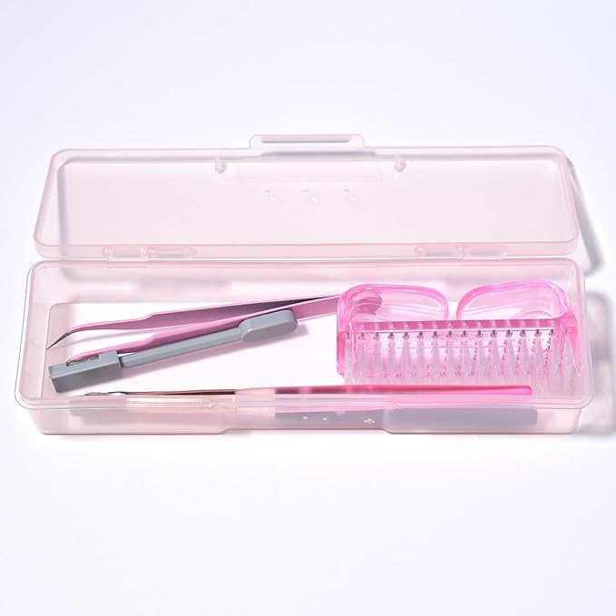 4Pcs Transparent Storage Boxes For Nail Tool Professional Pedicure Manicure Tools Set Plastic Nail Art Tool Box Storage Case Nail Supplies, White & Pink