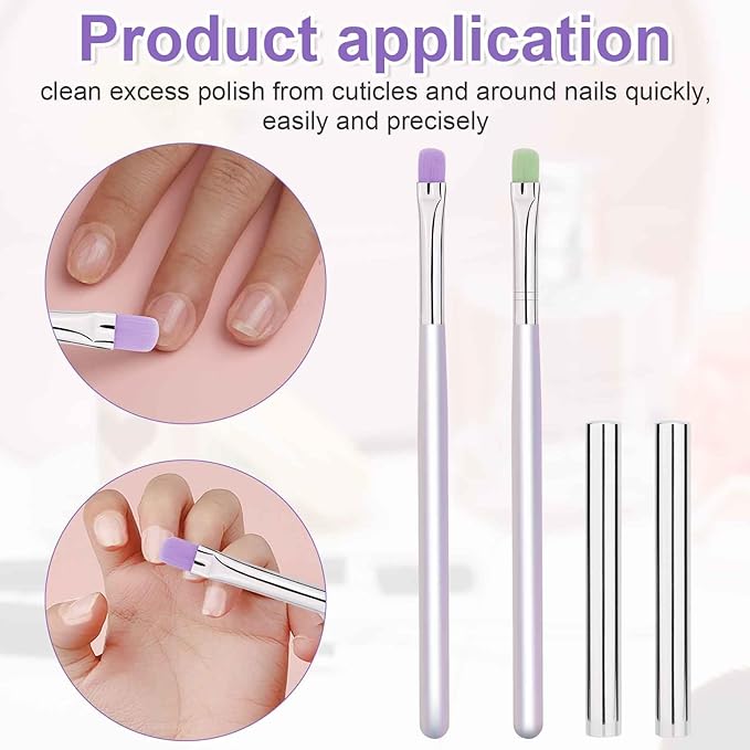 2pcs Nail Clean up Brushes, Painting Gel Manicure Brushes for Fingernails with Flat & Angled Acrylic Head Pen Painting Remover Tools for Nail Design Art & Polish Mistake Cleaning