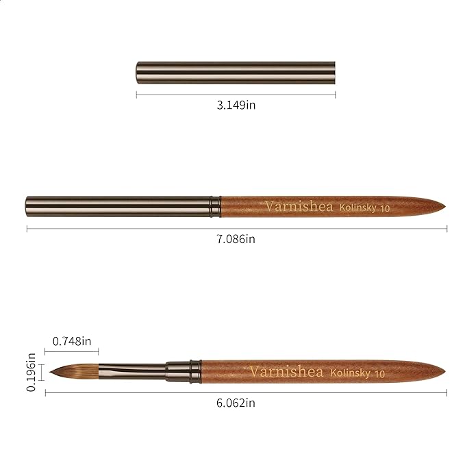 Pure Kolinsky Hair Acrylic Nail Brush Solid Wood Handle Professional Manicure Brushes for Powder Nail Acrylic Application - Salon & DIY Nail Art Essentials - Size 10, 1.0 Count