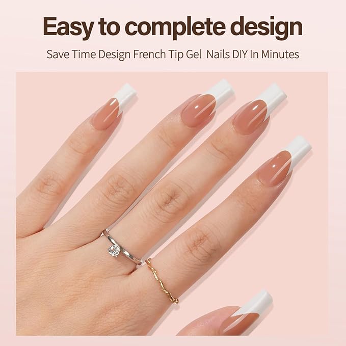 Vansiho French Nail Tips, 150Pcs Long Square Brown Gel Nail Tips, French Tips Press on Nails, Square 3 in 1 Pre-French Gel Tips, Fake Nails for Nail Art DIY 15 Sizes