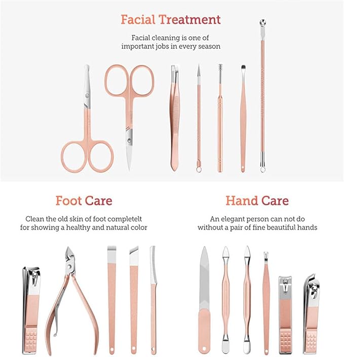 Manicure Set - Luxurious Leather Travel Case with Complete Stainless Steel Nail Clippers and Care Tools - Portable 18-Piece Nail Kit (Pink)