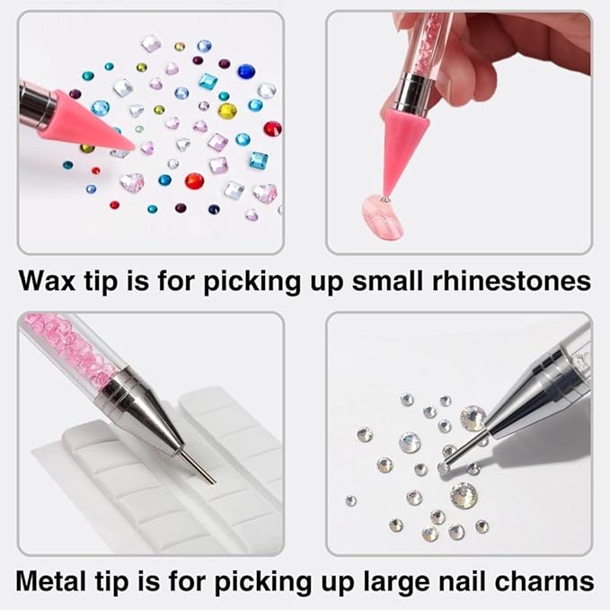 Rhinestone Picker Tool Dotting Pen with 2 Wax Tips, Wax Pencil for Rhinestones, Gem Picker Pen Diamond Jewel Applicator, Rhinestone Tools Kit for Bedazzling DIY Nail Art