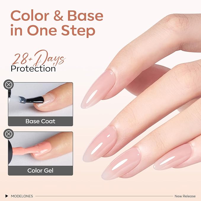 modelones Rubber Base Builder Nail Gel Polish, 6 French Tip Base Color Nude White Baby Milky Pink Strengthener Apex Building Extension Protect Weak Nails Long Last U V Manicure Gift for Women