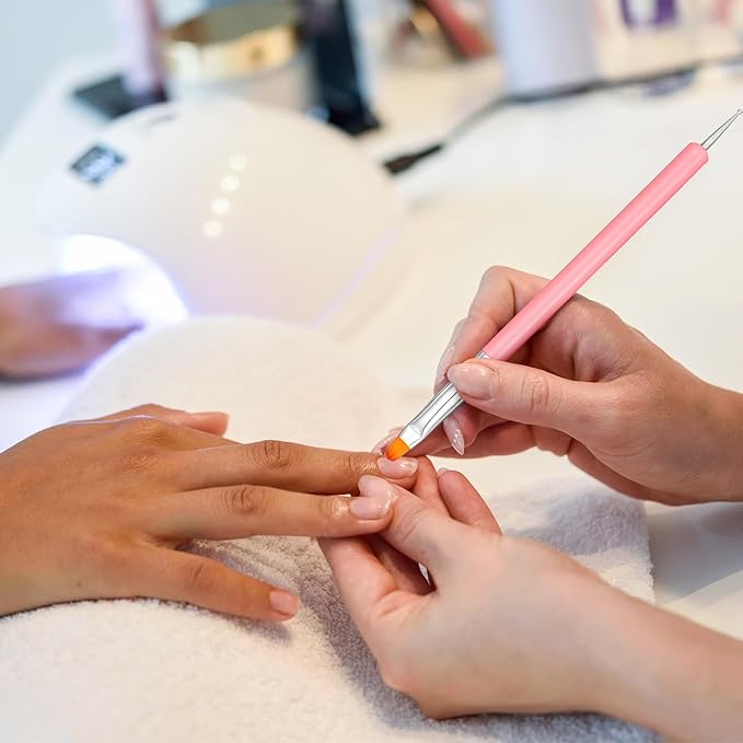 6Pcs Dotting Tools Nail Art Brushes Kit Double Ended Nails Detail Small Brush Design Pen for Gel Polish Lines Nails Drawing DIY Manicures Pink