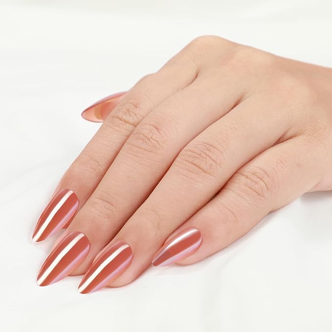 Rnker Press On Nails - Light red, Almond Top gel Nails with a Glossy Glaze Finish, 15 Sizes - 30 Nail Kit with Glue