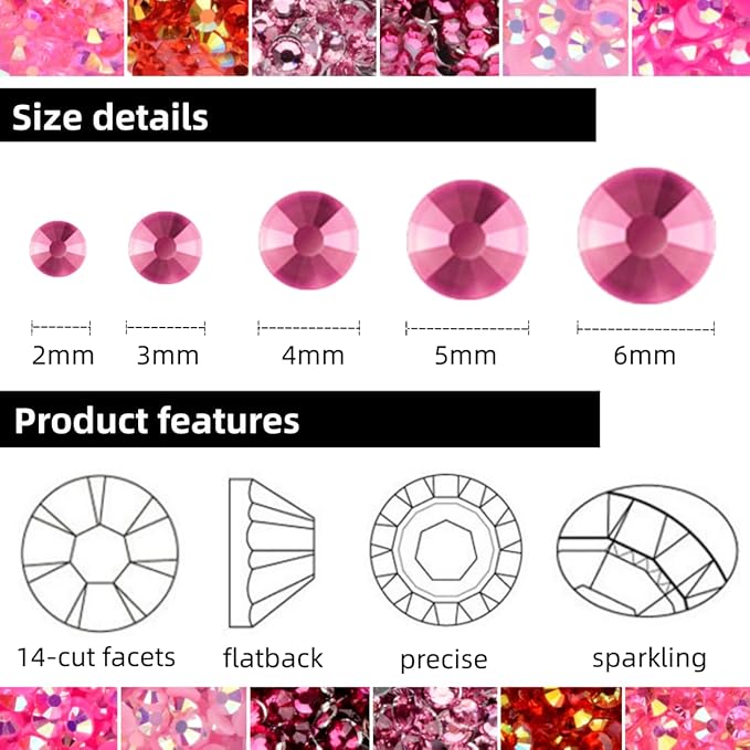 5 Boxes 12420pcs Sparkling Crystal Nail Rhinestones Kit, Flatback Multicolor Transparent Jelly AB Mermaid Gems with Pick Up Pen and Curved Tweezers for Manicure Salon & Craft DIY Designs (Pink)