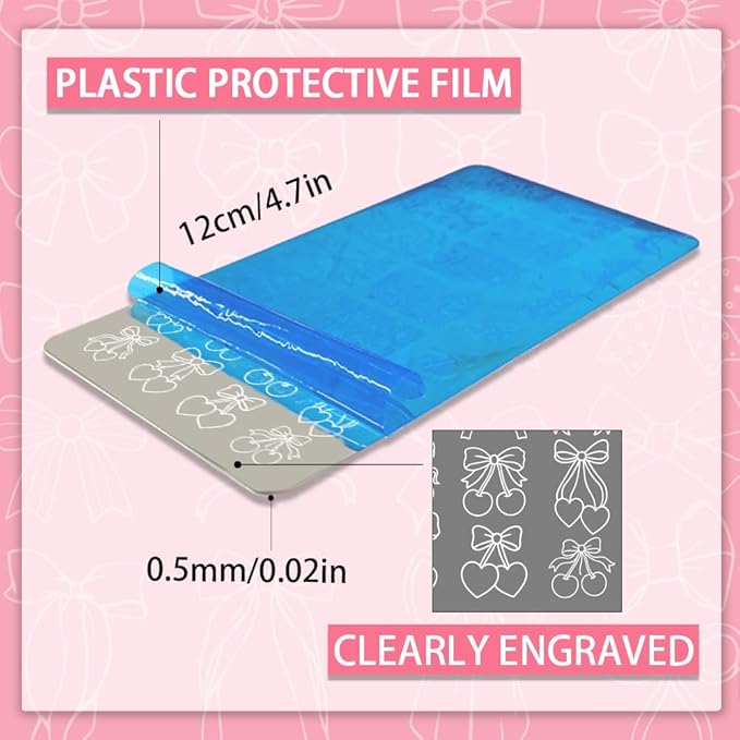 PH PandaHall 3pcs Bows Nail Stamping Plates Bowknot Print Nail Stencils Ribbons Bow Manicure Art Templates Bow-Tie with Heart Cherry Nails Art Stencils for Women DIY Manicures Salon Design