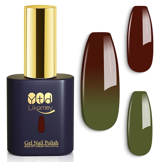 YTD Likomey Color Changing Gel Nail Polish,15ml Translucent Green To Brown Mood Temperature Change Colors Ombre Thermal Salon Home Fall Winter Manicure UV Varnish,WB07