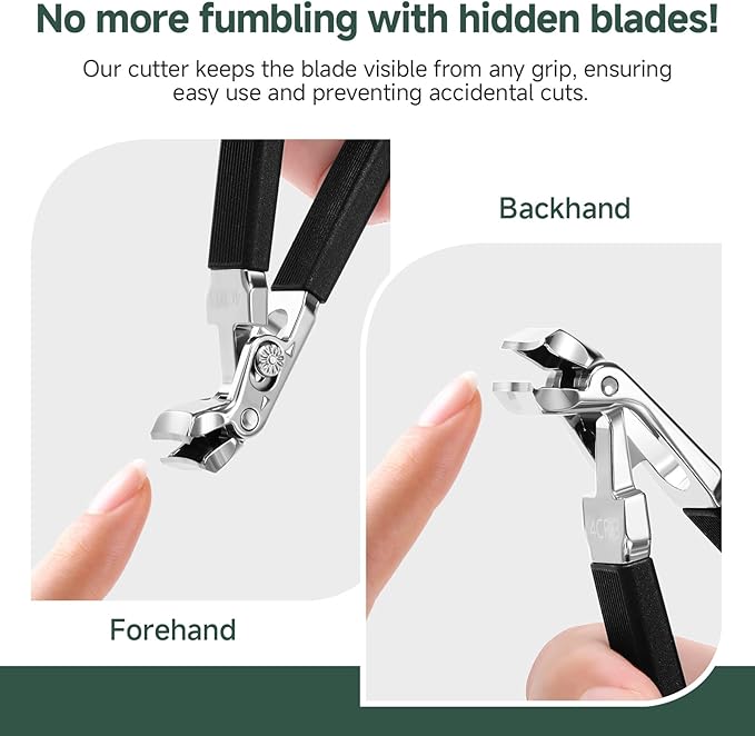 Angled Head Toe Nail Clippers for Seniors, Long Handle, Heavy Duty Ingrown Toenail Clipper Set (Black 2-in-1 Set)