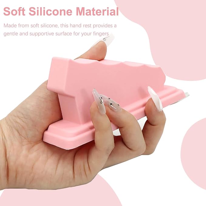 Nail Stand Art Cushion – Silicone Hand Rest with Finger Separators, for Manicure at Home or Salon, Anti-skid Design for Comfortable Fingernail Painting (Pink)