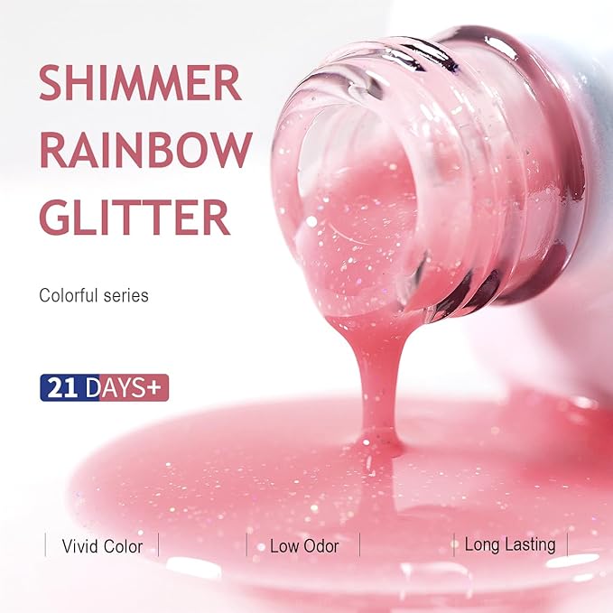 RARJSM Nude Glitter Gel Nail Polish Clear Pink Rainbow Chunky Sparkle Shimmer Jelly Nuded Iridescent Transparent Pink Gel Polish Single Bottle Soak off UV LED Cured for Home Salon Manicure 15ML