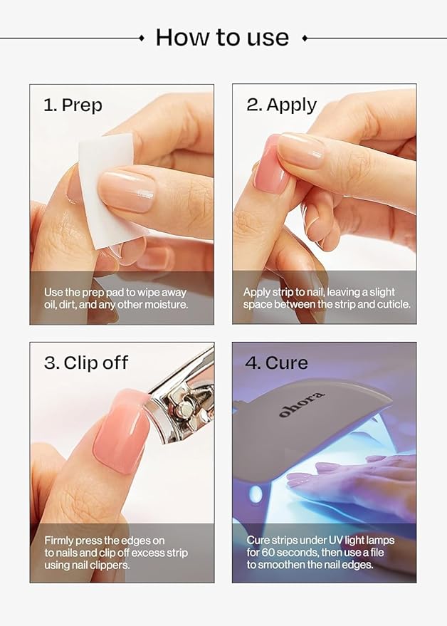 ohora Semi Cured Gel Nail Strips (N Silky Way) - Nude, Metallic, Works with Any UV/LED Lamps, Salon-Quality, Long Lasting, Easy to Apply & Remove - Includes 2 Prep Pads, Nail File & Wooden Stick