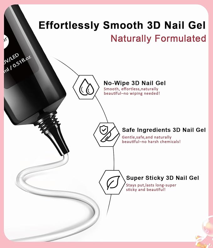 3D Nail Gel and Chrome Nail Powder 15g No Wipe Clear 3D Sculpting Gel for Nail Art Non-Sticky Hand Hard Gel Carving Gel with Red Green Chrome Powder for Gel Nail Art Decoration Home DIY