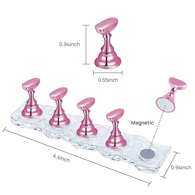 JUSTOTRY 2 Sets Nail Holder Stand for Press on Display, Magnetic Fake Wave Shape Holder and Painting Practices, Beginner Acrylic Salon Equipment and Decor