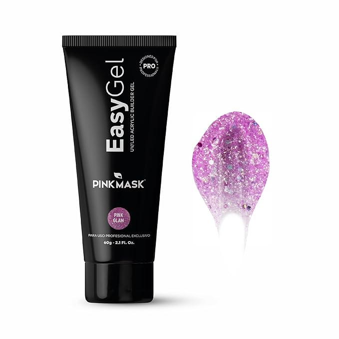 PINKMASK Easy Gel 2oz 60g- Pink Glam, Professional Builder Enhancement Gel-Quick Nail Extension for Beginner DIY, Nail Strengthener-Long Lasting-Salon Quality-Thickening Solution