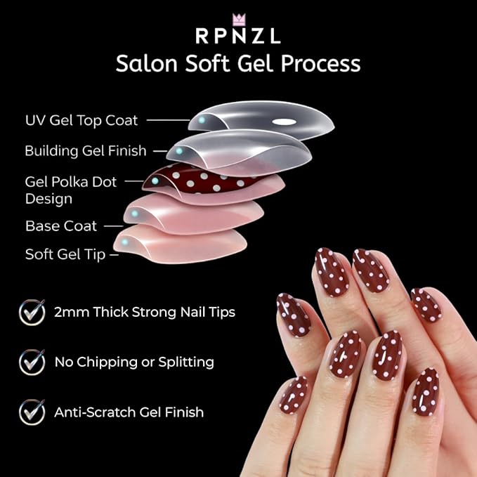 Press On Nails - Berry | Red Polka Dot UV Finish Almond Nails, Salon Quality | 32 Nails, 16 Sizes Kit with Glue and Adhesive Tabs I Female Founded