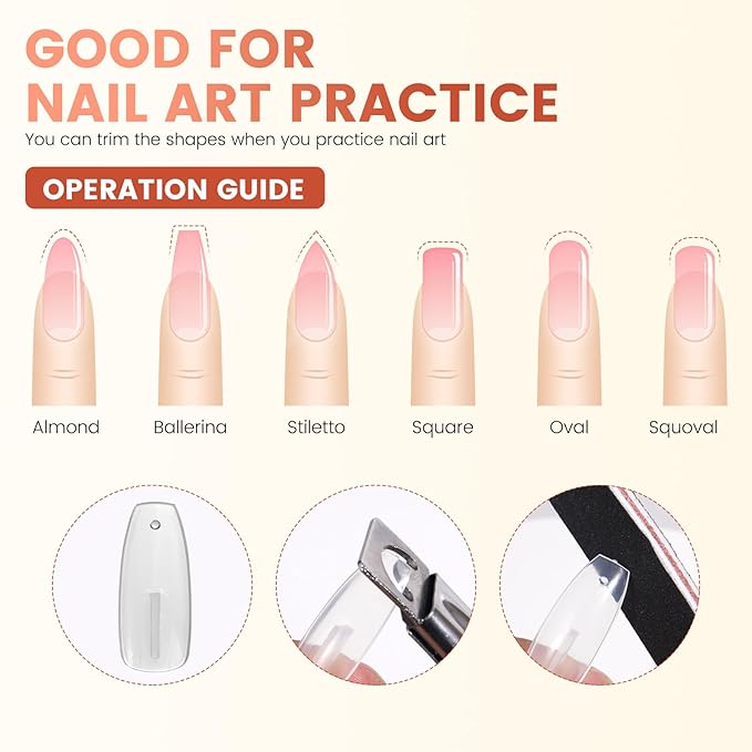 100PCS Replacement Nail Tips for Practice Hand - Clear Refill Acrylic Fake Nail Tips for Silicone Nail Hand Practice