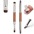 Dual Head Acrylic Nail Brush-French Tip & Square Round with Cleaning Brush for Builder Gel,Polygel & Design-Wood Handle & Metal Caps