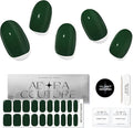Semi-Cured Gel Nail Strips - 20 Salon-Quality Gel Sticker with UV Light Required, Long Lasting, Easy Application & Removal, Includes Prep Pad, Nail File, Wooden Stick (Green Moss)