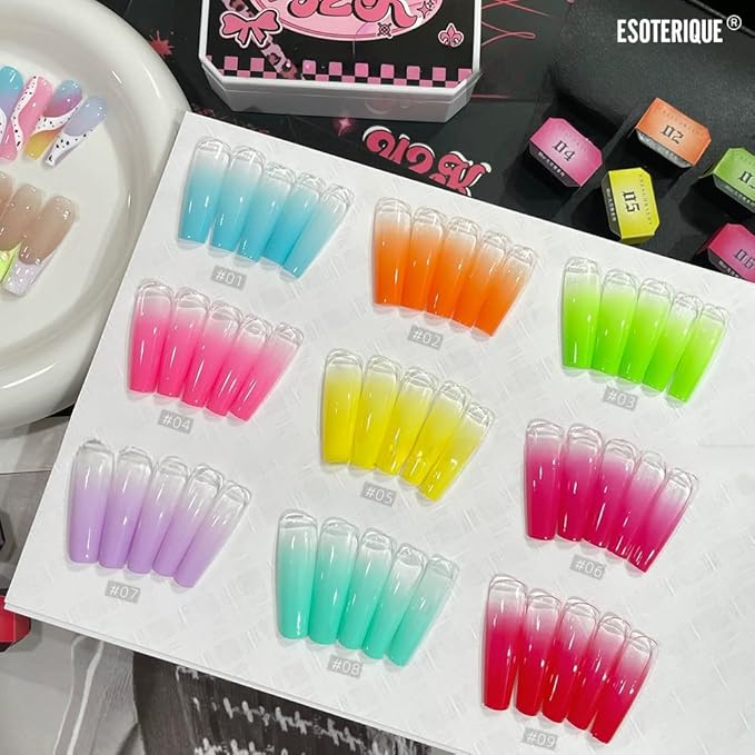 Gradient Pat Pat Gel, 9 Colors Ombre Gel Nail Polish with Nail Sponges & Airbrush Stencils for Ombre Gel Airbrush Nails, Y2K Pallet Patting Gels for Nails