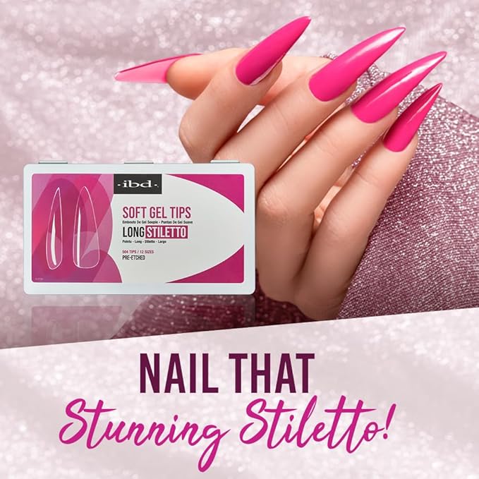 IBD Clear Soft Gel Nail Tips - Long Stiletto Shape, Pre-Etched Fake Nail Extensions for Durable, Lightweight Application, Acrylic Press On Nails, 504 Tips, 1-Pack