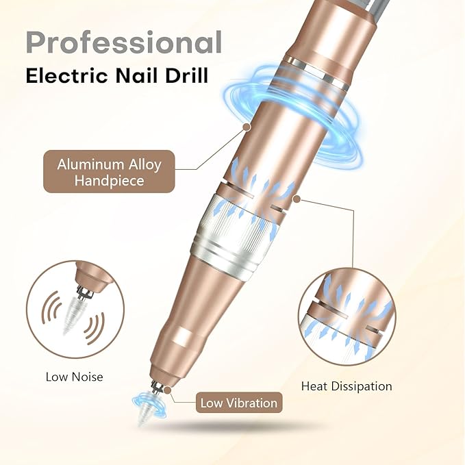 Nail Drill Electric Nail File Kit 45000 RPM Professional Efile Nail Set,Cordless Portable Rechargeable Acrylic Gel Nail Polish Remover Machine Pedicure Manicure Tool with for Salon Home Gold