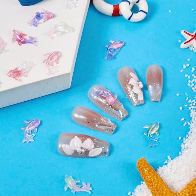 KISSITTY 140Pcs Goldfish Nail Charms 3D Goldfish Nail Art Charms Resin Animal Nail Art Decoration for Manicure