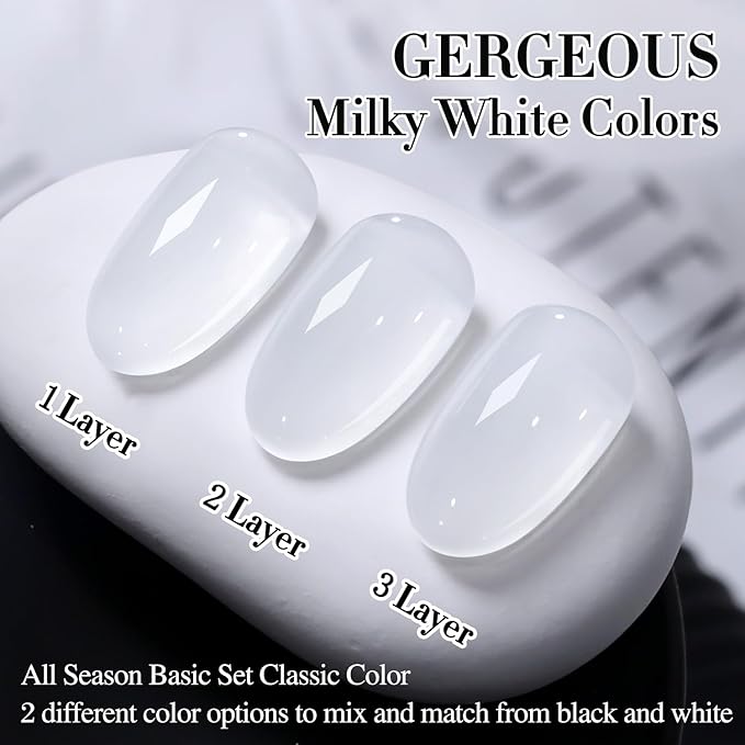 Double Rhythm 2 Pcs 0.50 OZ Gel Polish Hema Free Same Color Same Bottle Translucent Neutral Natural Milky 15 ML Jelly UV Polish Art DIY at Home (Black White-C1366+C1367)