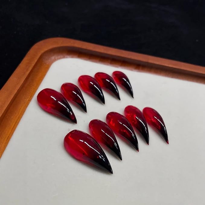 Handmade Press on Nails Black Red Gradient Gothic Eagle Claw Fake Nails Long Stiletto Muti-Layer Gel Acrylic Nail Cat Dragon Eagle Claw False Nail Designs Full Cover Stick on Nails for Women (M)