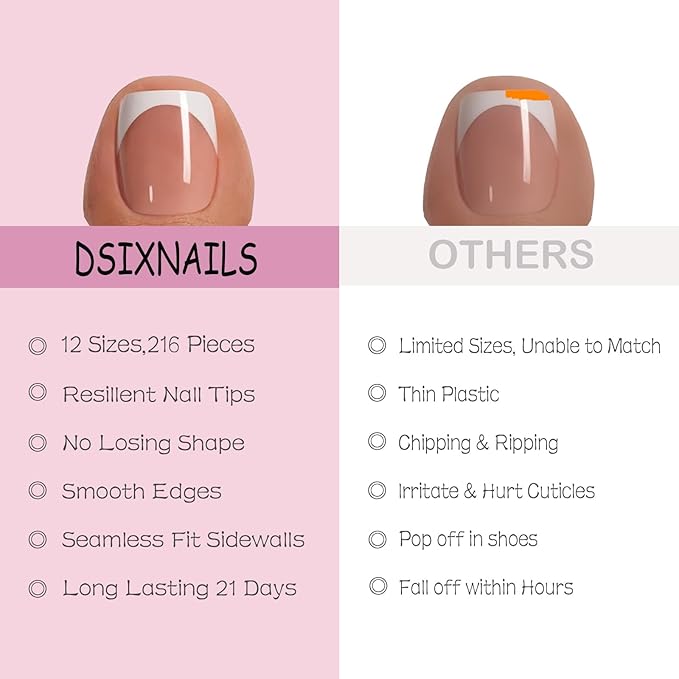 Brown Toe Nail Tips, 216pcs Short Press on Toenails for Women, Soft Toe Nail Press Ons, Square French Tip Toe Press on nails, Soak Off Acrylic Full Cover Fake Toenails Extension in 12Sizes