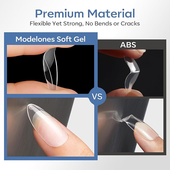 modelones Short Almond Nail Tips, 360pcs Pre-etched Clear Soft Press On Fake Nails Full Cover Half Matte Acrylic Gel Tips Extension for Salon & Home Use 15 Sizes