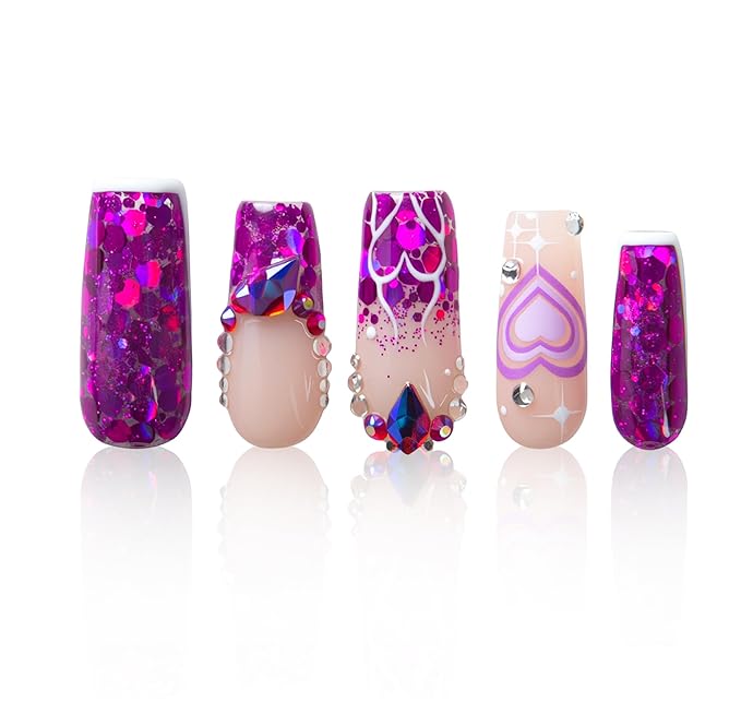 LOVFUL Valentine's Press on Nails Violet Riot | Handmade Acrylic Press ons | Reusable Fake Nails | Square Classic Regular 1.3 in | H734-S