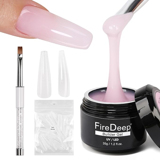 Milky Pink Builder Nail Gel Kit, 1.23 Oz Baby Pink 3 in 1 Extension Gel Set With Clear Nail Tips Model and Brush