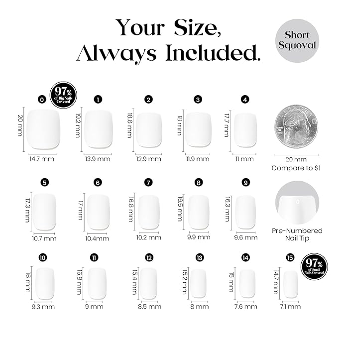 Beetles Natural Milky White Nail Tips | 160PCS, 16 Sizes Short Squoval Nail Tips | Pre-Colored Full Cover Soft Nail Gel Fake Nails | Salon-Gel Look for DIY Manicure