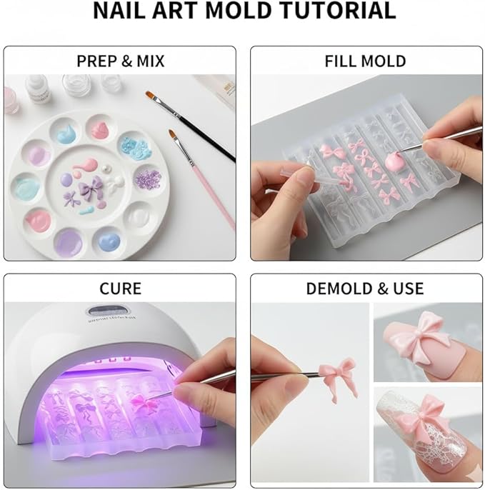 2 Pcs Bow Silicone Nail Art Molds for Women Resin Nail Design